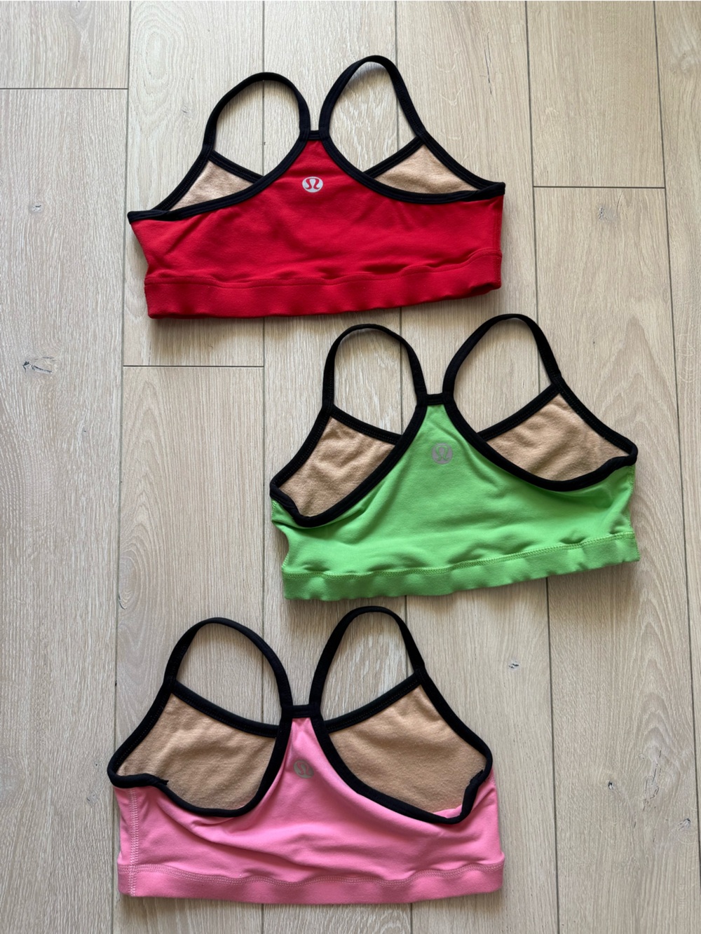 Set of 3 Lululemon Y2K Racerback Sports Bras Red Pink Green Women’s Size 6